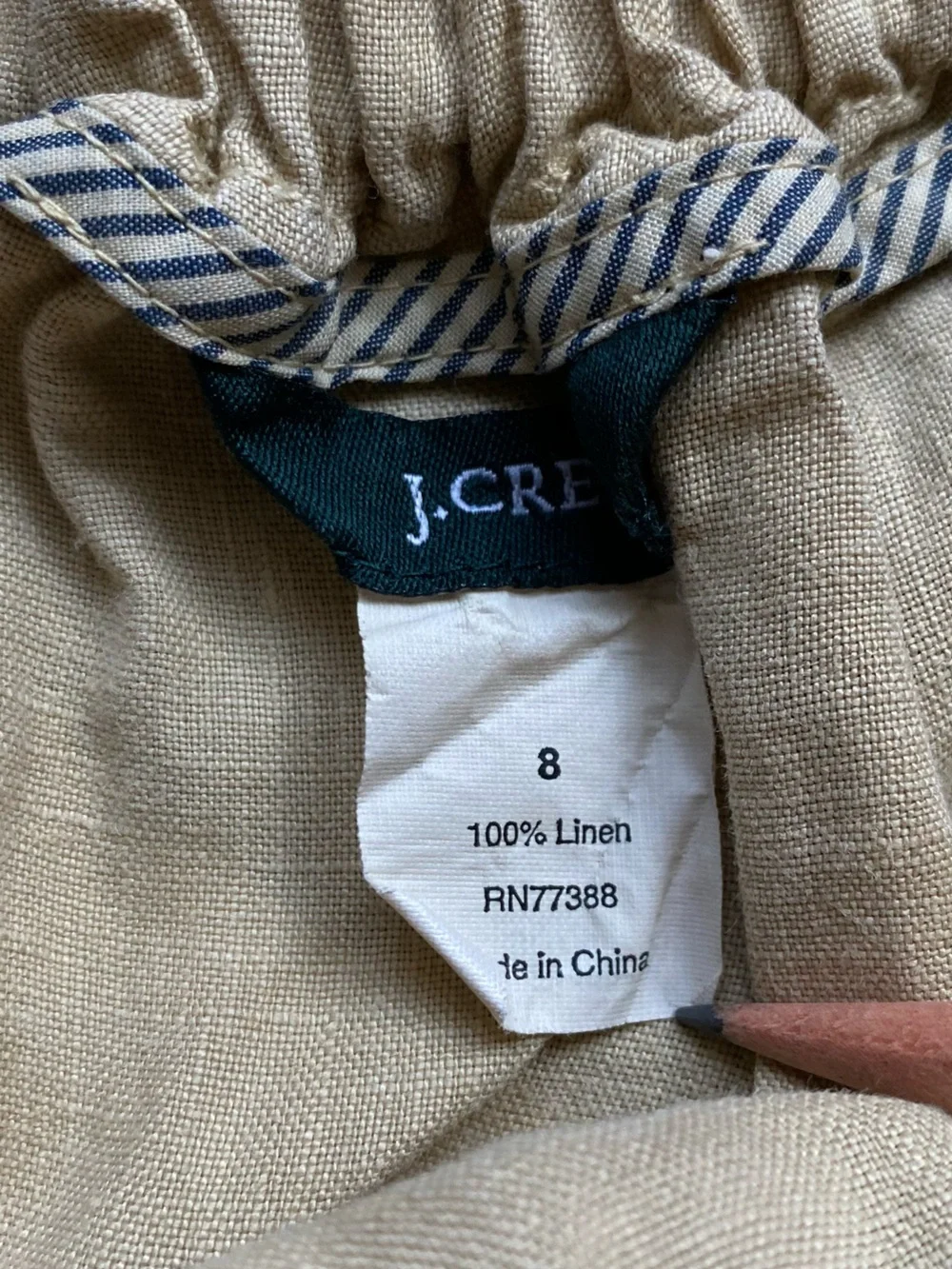 J.Crew Linen Vintage Mini Skirt Beige Size 8 Drawstring Elastic Waist A-Line